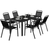 7 Piece Garden Dining Set with Stackable Chairs and Umbrella Hole, Black