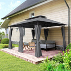 10' x 13' Patio Gazebo with Double Roof and Curtains, Grey