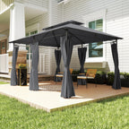 10' x 13' Patio Gazebo with Double Roof and Curtains, Grey
