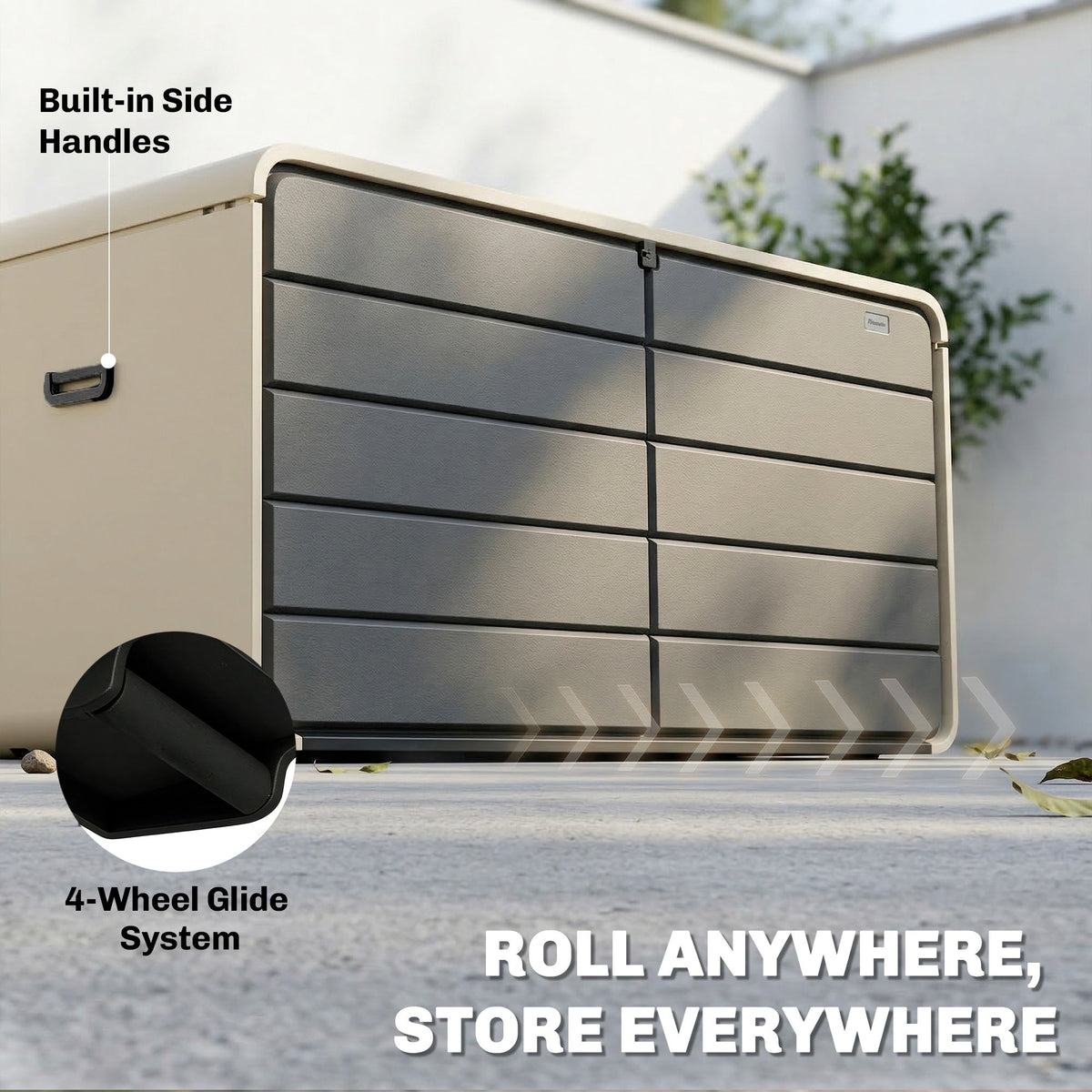 757 L Garden Storage Box with Wheels and Lockable Lid, Beige/Grey