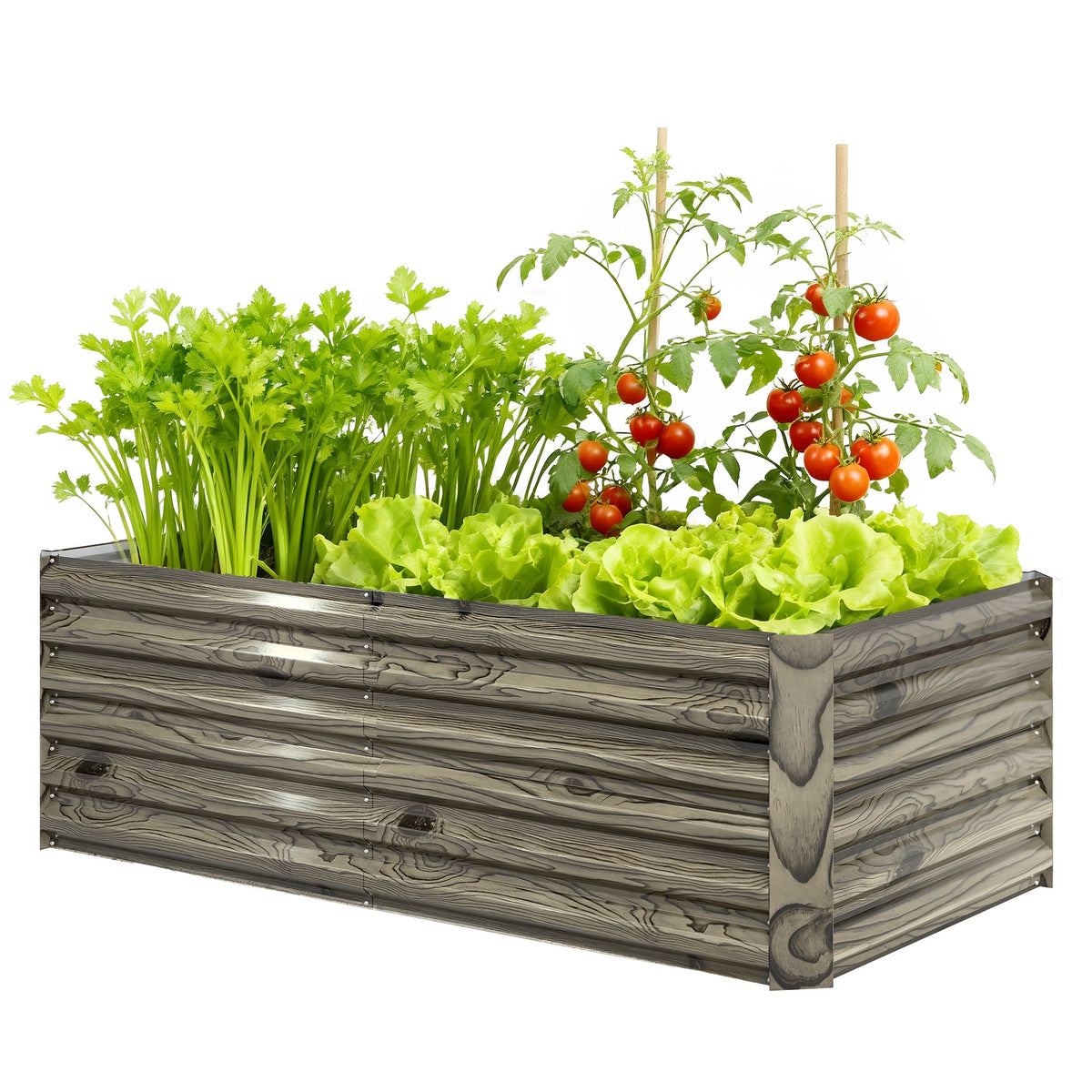 6' x 3' x 2' Galvanized Raised Garden Bed for Vegetables, Light Wood Effect
