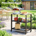Outdoor Grill Cart with Stainless Steel Top, 2 Shelves and Lockable Wheels, Black