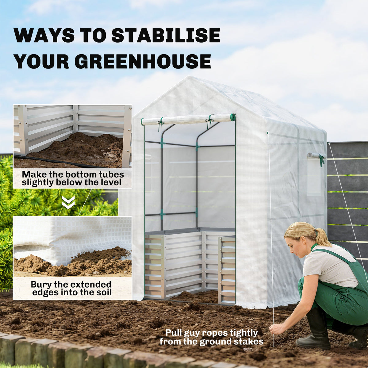 56" x 56" x 75" Raised Garden Bed Greenhouse with PE Cover, White