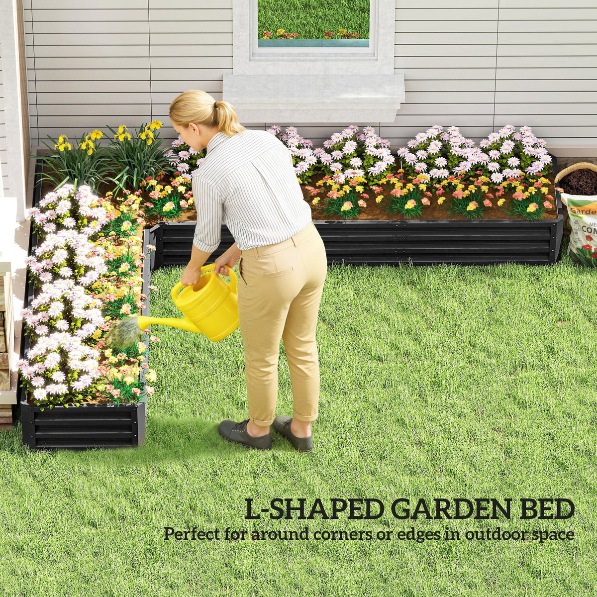 82" x 109" x 12" L-Shaped Raised Garden Bed, Black