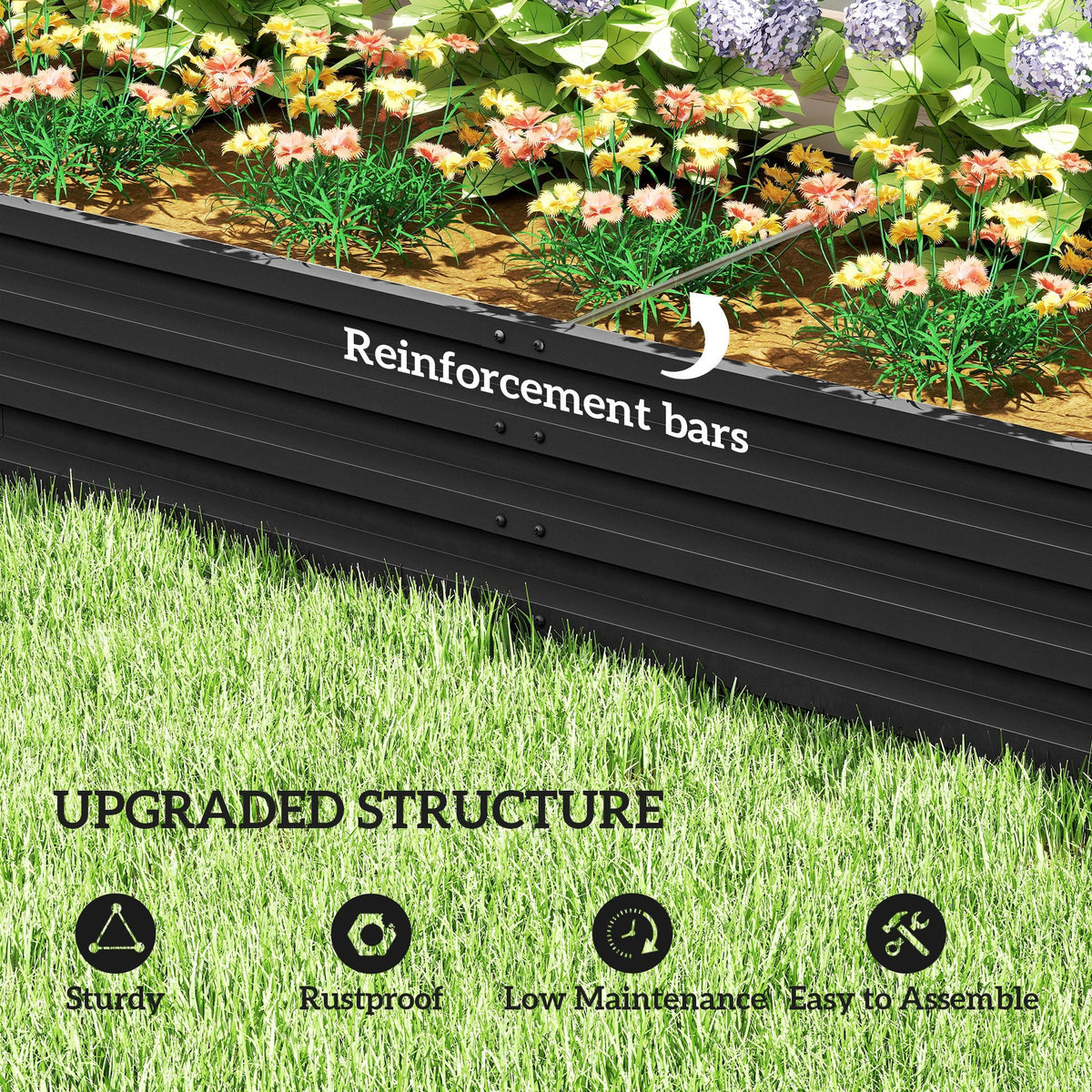 82" x 109" x 12" L-Shaped Raised Garden Bed, Black