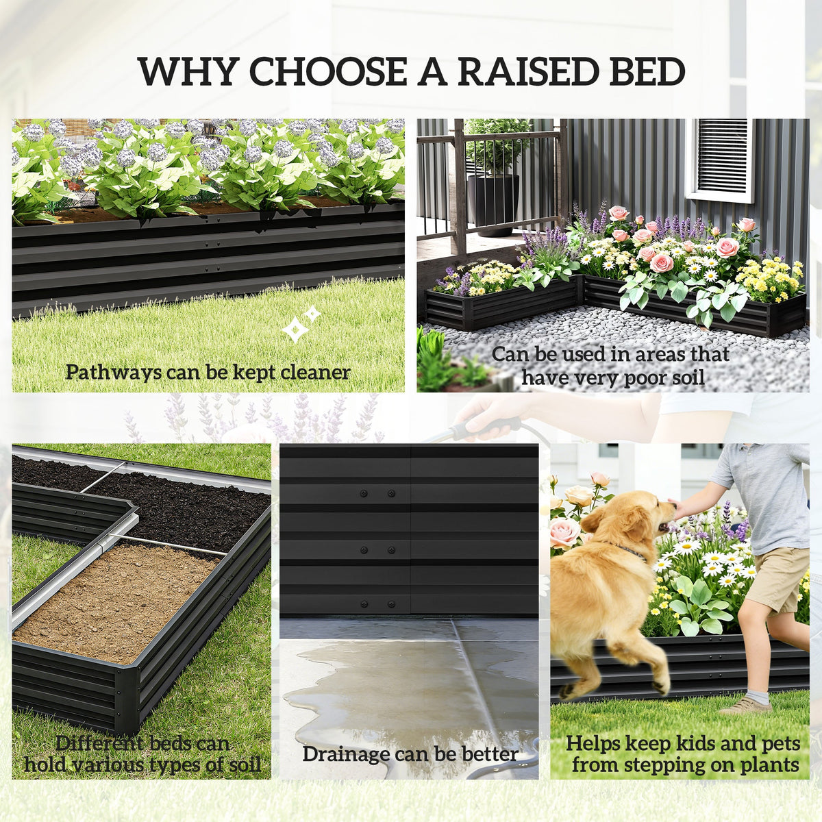 82" x 109" x 12" L-Shaped Raised Garden Bed, Black