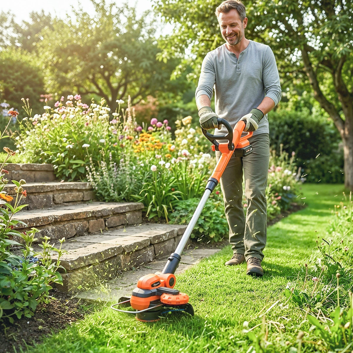 Cordless 2-in-1 Grass Trimmer & Edger with 2x4.0Ah Batteries, 25cm Cut