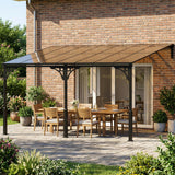 4 x 3 m Metal Lean-to Pergola with Polycarbonate Roof, Brown