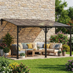 4 x 3 m Metal Lean-to Pergola with Polycarbonate Roof, Brown