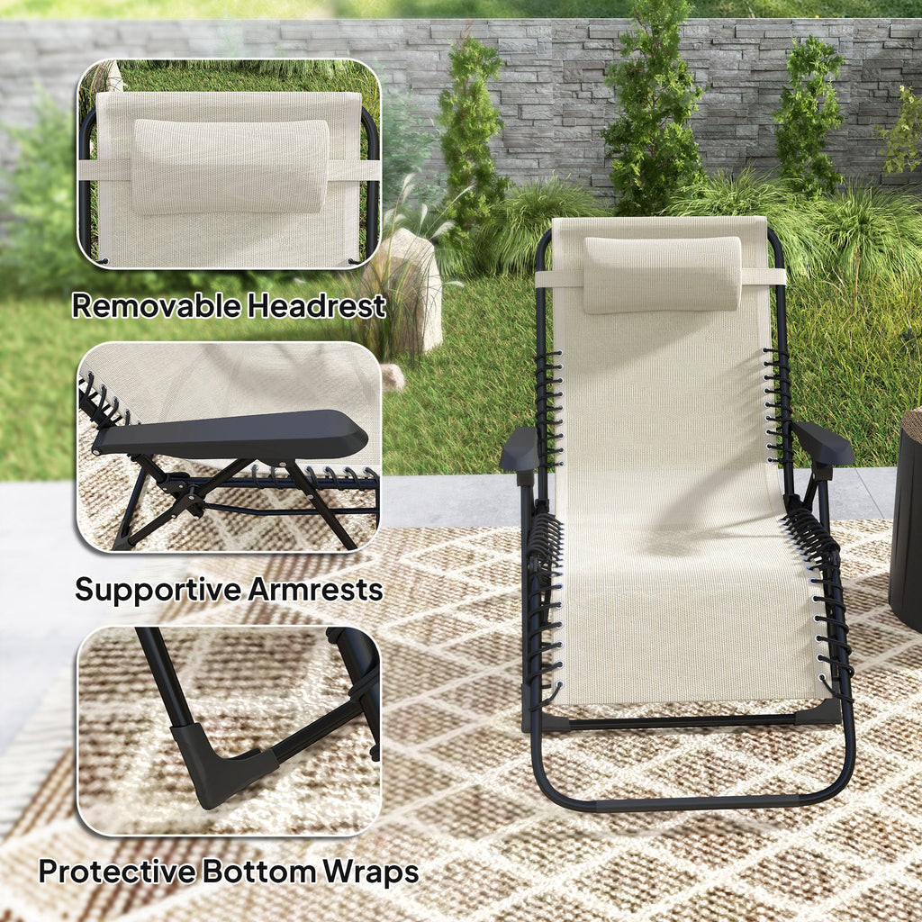 Zero Gravity Chair with 5-Position Backrest and Headrest, Beige