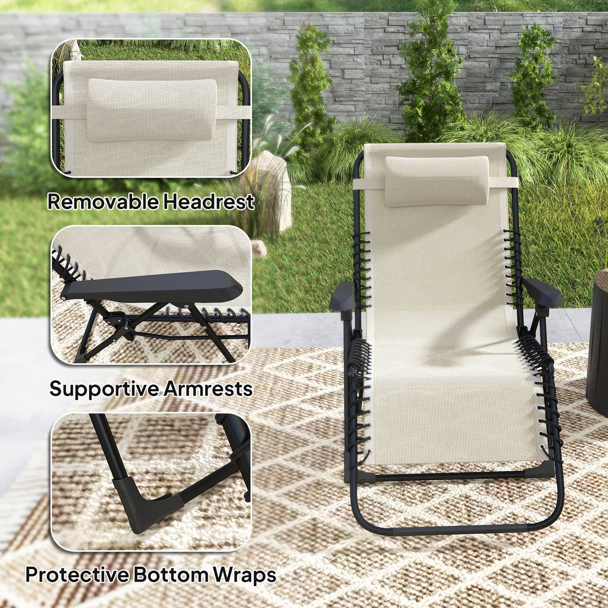 Zero Gravity Chair with 5-Position Backrest and Headrest, Beige