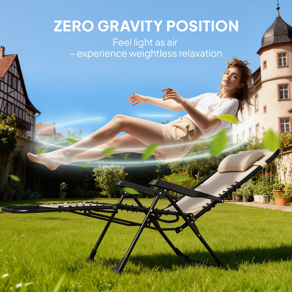 Zero Gravity Chair with 5-Position Backrest and Headrest, Beige