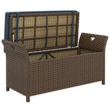 2-in-1 Patio Wicker Storage Bench, 29 Gallon with Cushion, Navy Blue