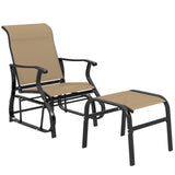 2-Piece Outdoor Glider Chair with Ottoman and All-Weather Breathable Mesh, Tan