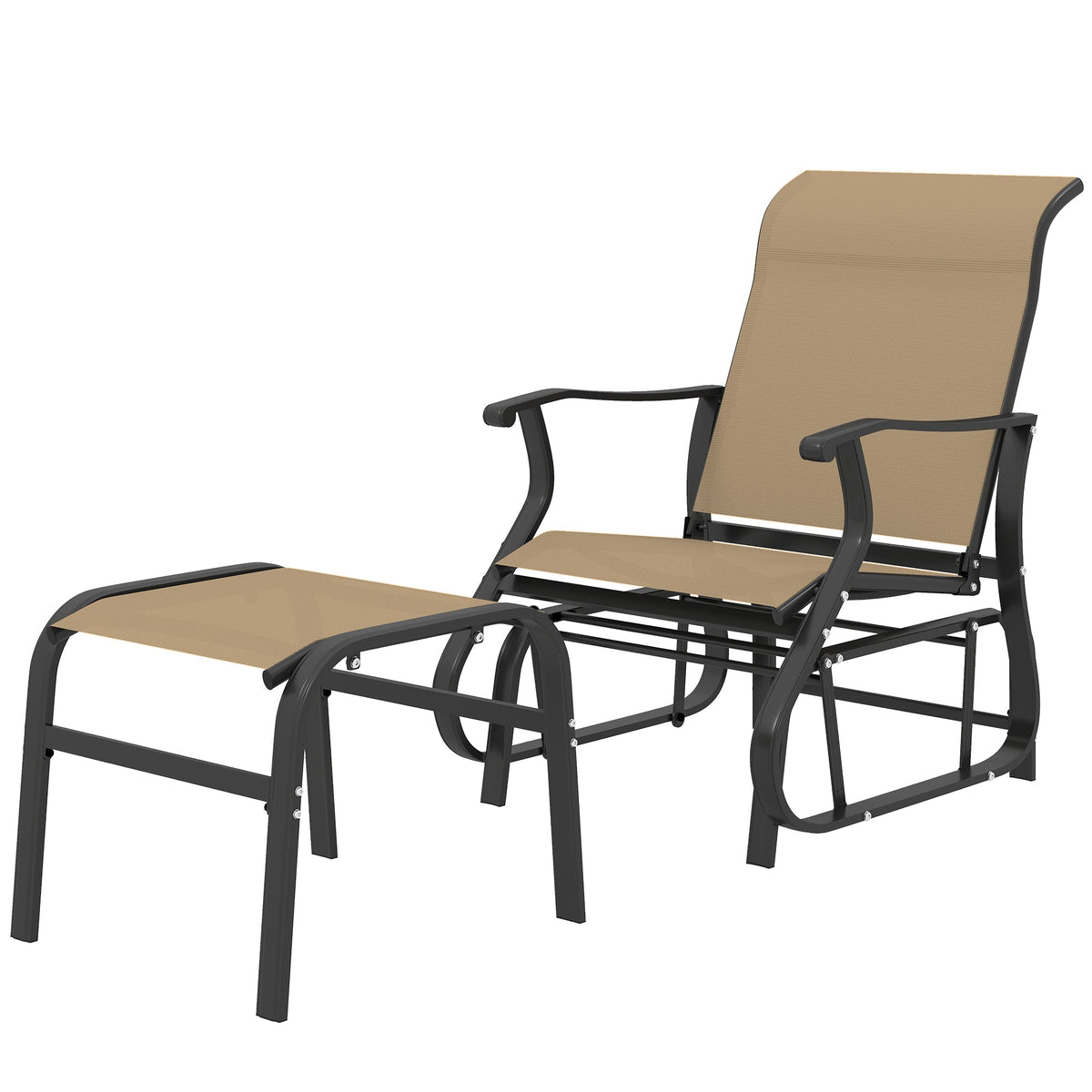 2-Piece Outdoor Glider Chair with Ottoman and All-Weather Breathable Mesh, Tan