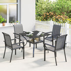 5 Piece Garden Dining Set with Stackable Chairs and Parasol Hole, Dark Grey