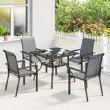5 Piece Garden Dining Set with Stackable Chairs and Parasol Hole, Dark Grey