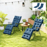 190x56x10cm Sun Lounger Cushions Set of 2 with 6 Ties, Thick 220gsm, Navy Blue