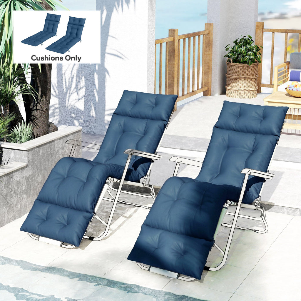 190x56x10cm Sun Lounger Cushions Set of 2 with 6 Ties, Thick 220gsm, Navy Blue