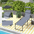 2-Piece Outdoor Lounge Chairs with Sunshade and Pillow, Gray