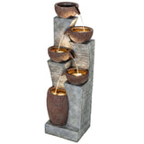 51.2" 5-Tier Water Fountain with LED Lights and Adjustable Flow, Gray/Brown