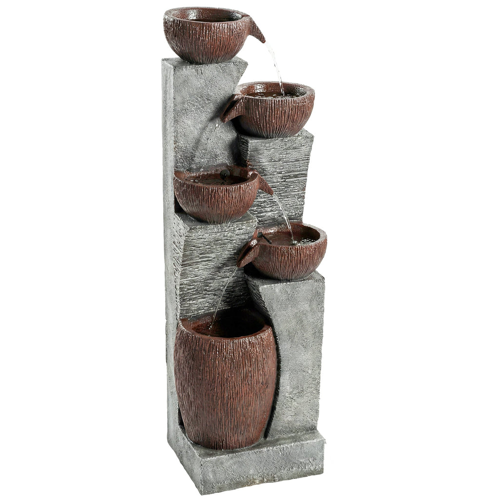 51.2" 5-Tier Water Fountain with LED Lights and Adjustable Flow, Gray/Brown
