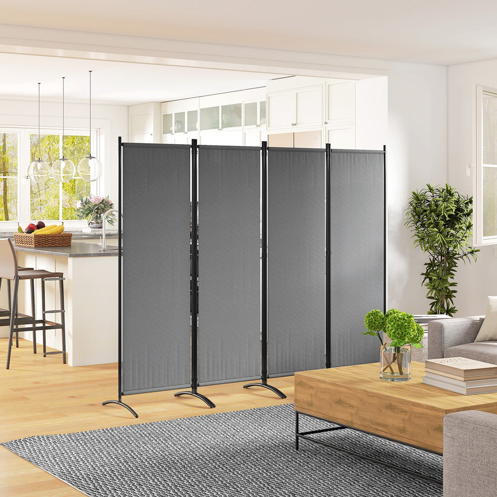 4 Panel Folding Room Divider with Wide Feet, Dark Grey