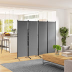 4 Panel Folding Room Divider with Wide Feet, Dark Grey