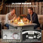 14.5 KW Rattan Gas Fire Pit Table with Cover, Wind Guard & Lid, Dark Grey