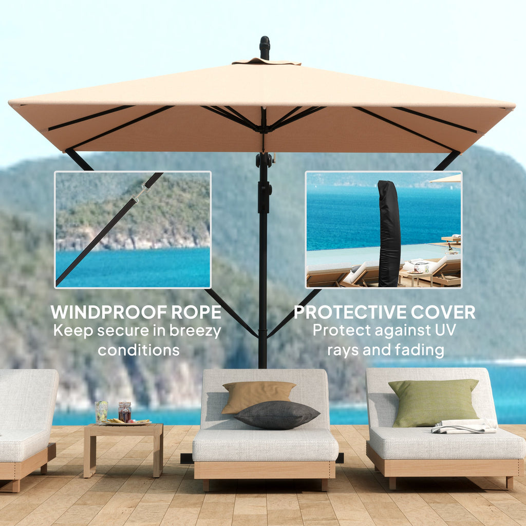 Offset Patio Umbrella with Base, Cover and Tilt Function, Khaki