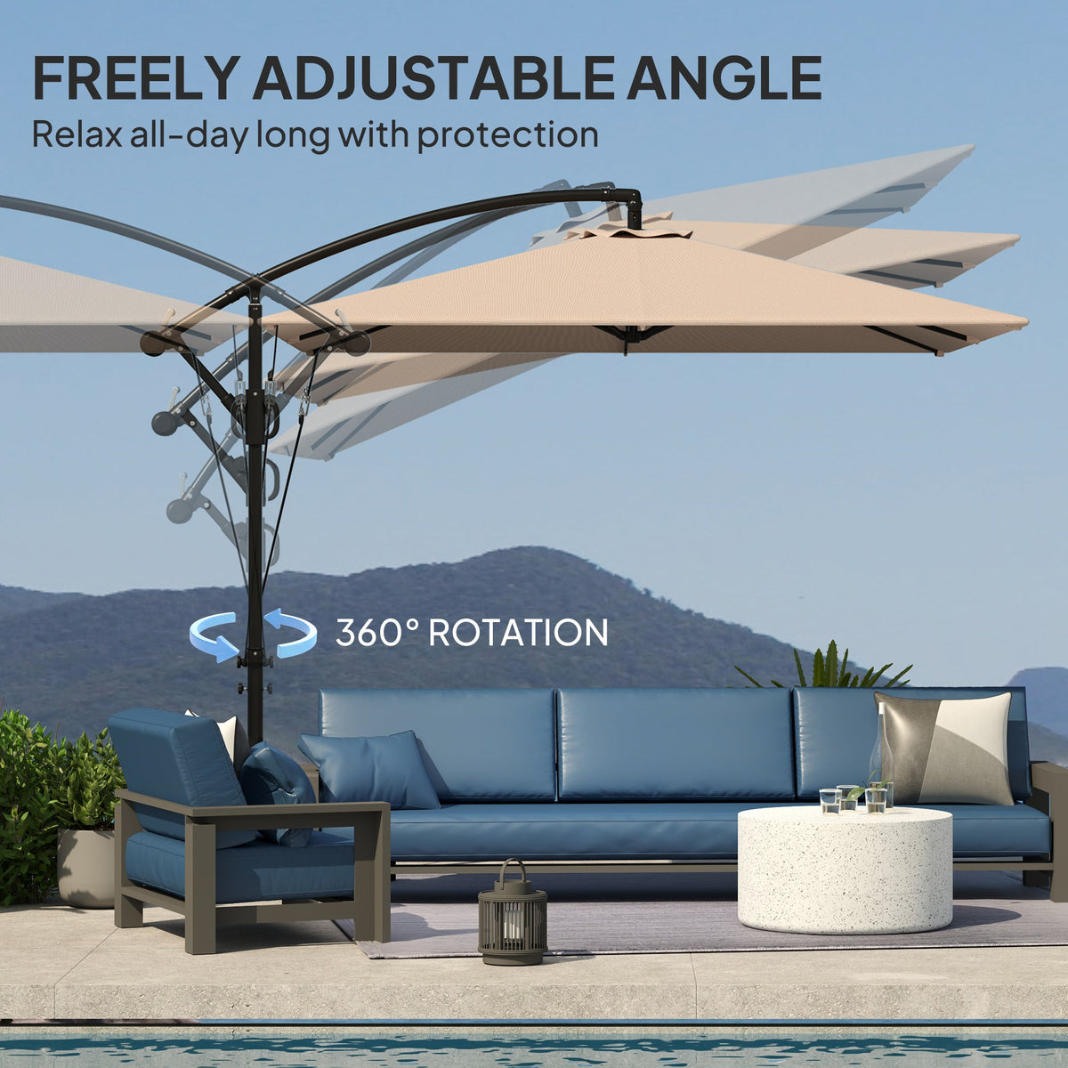 Offset Patio Umbrella with Base, Cover and Tilt Function, Khaki