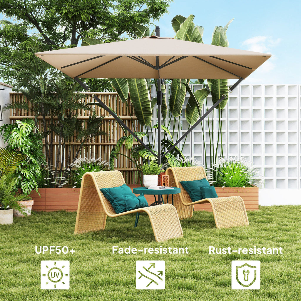 Offset Patio Umbrella with Base, Cover and Tilt Function, Khaki