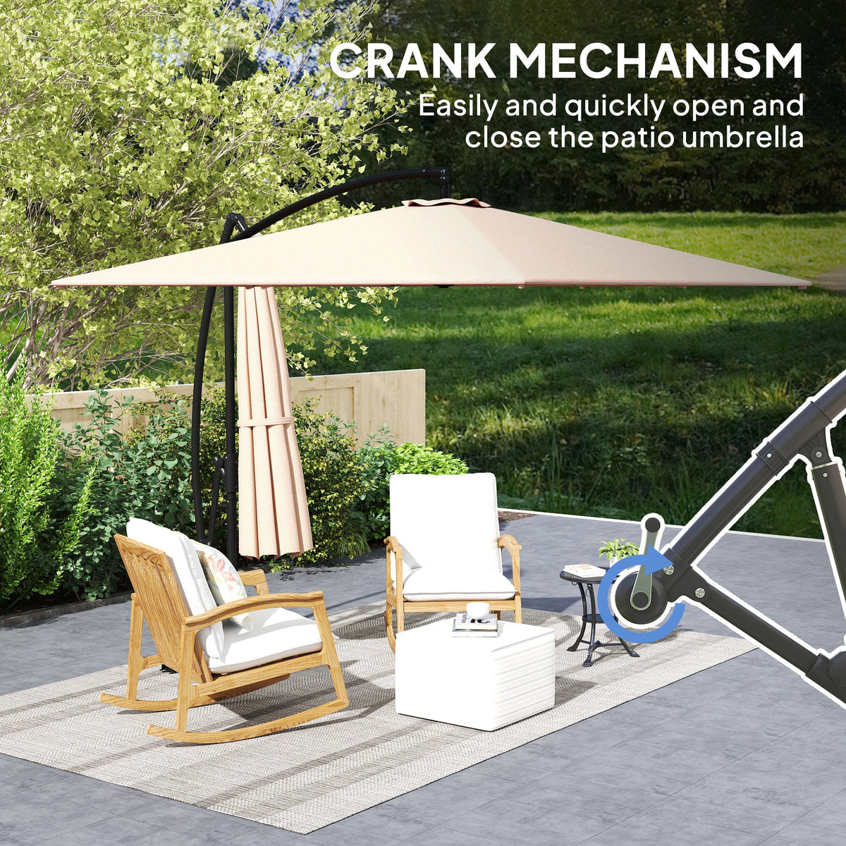 Offset Patio Umbrella with Base, Cover and Tilt Function, Khaki