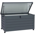 82 Gallon Galvanized Steel Deck Box with Wheels and Handles, Dark Grey