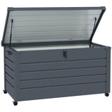 82 Gallon Galvanized Steel Deck Box with Wheels and Handles, Dark Grey