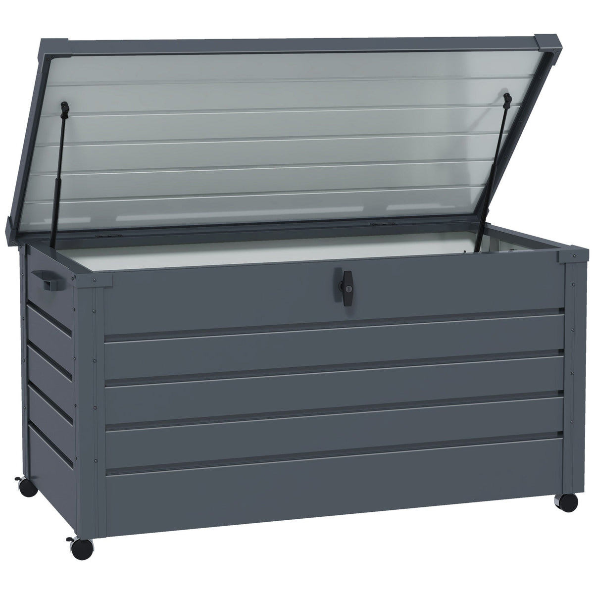 82 Gallon Galvanized Steel Deck Box with Wheels and Handles, Dark Grey