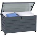 82 Gallon Galvanized Steel Deck Box with Wheels and Handles, Dark Grey