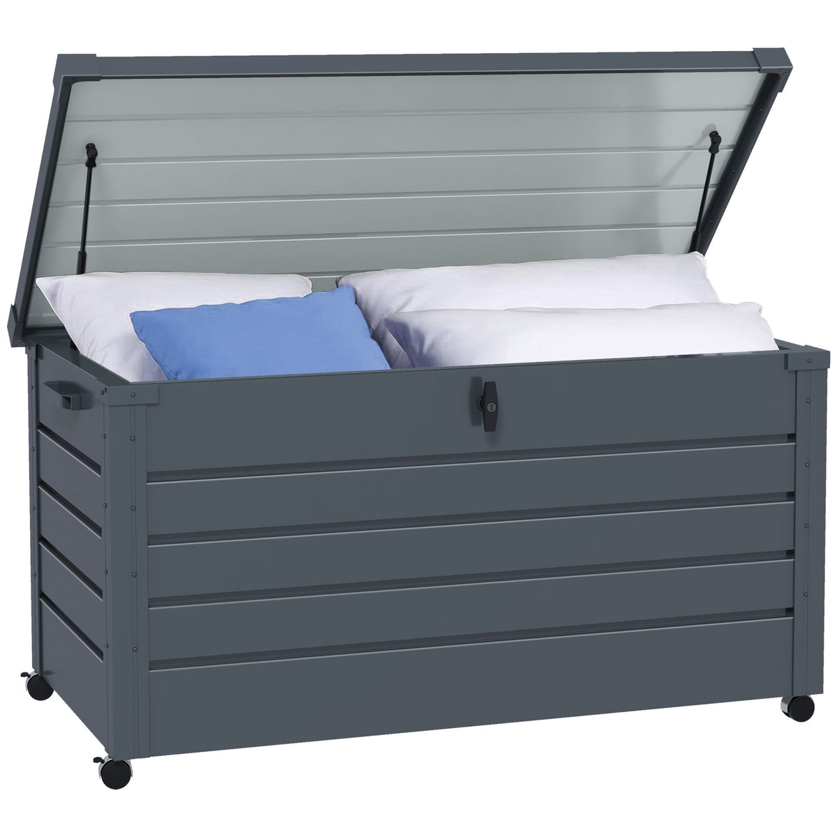 82 Gallon Galvanized Steel Deck Box with Wheels and Handles, Dark Grey