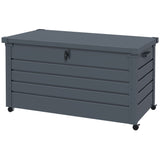 82 Gallon Galvanized Steel Deck Box with Wheels and Handles, Dark Grey