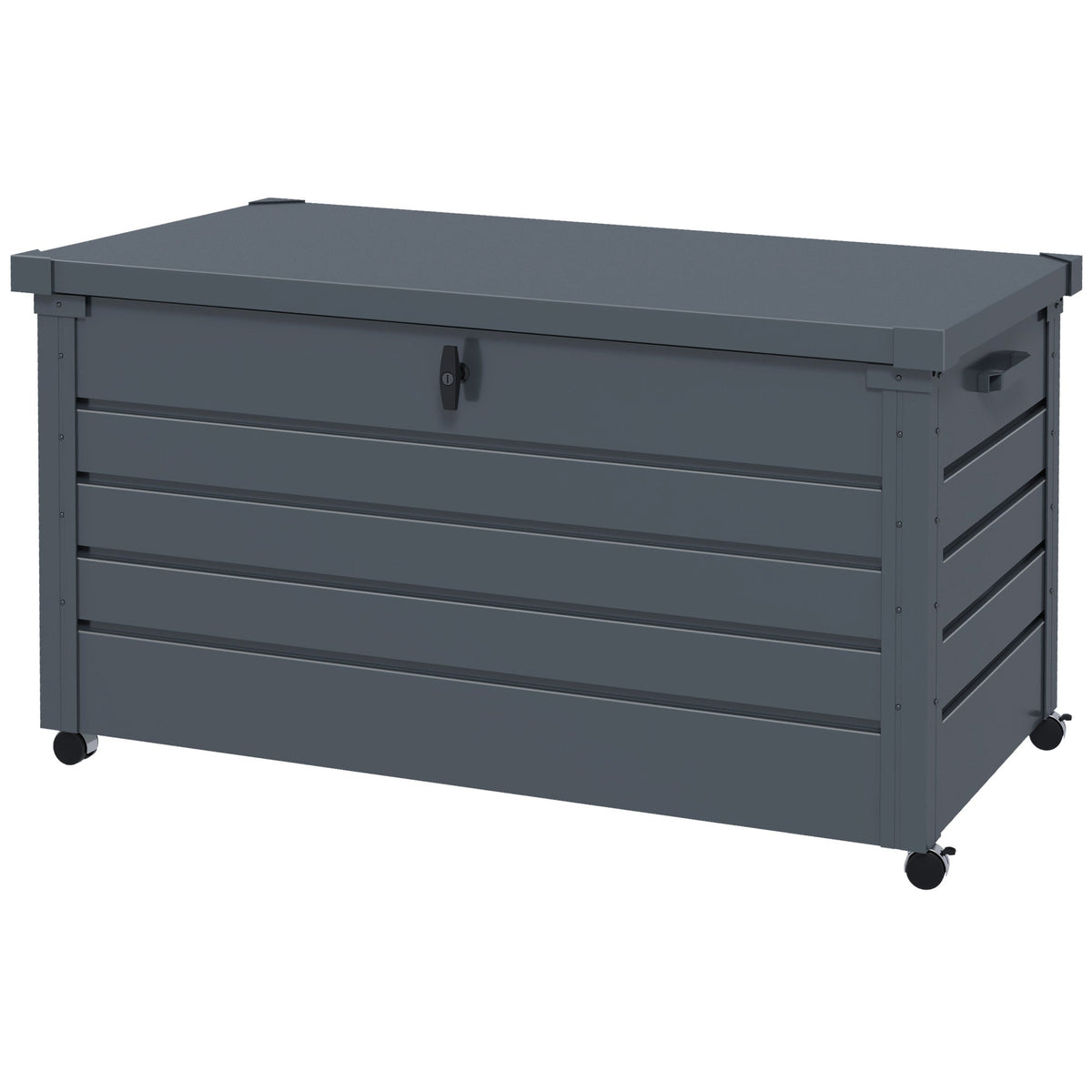 82 Gallon Galvanized Steel Deck Box with Wheels and Handles, Dark Grey
