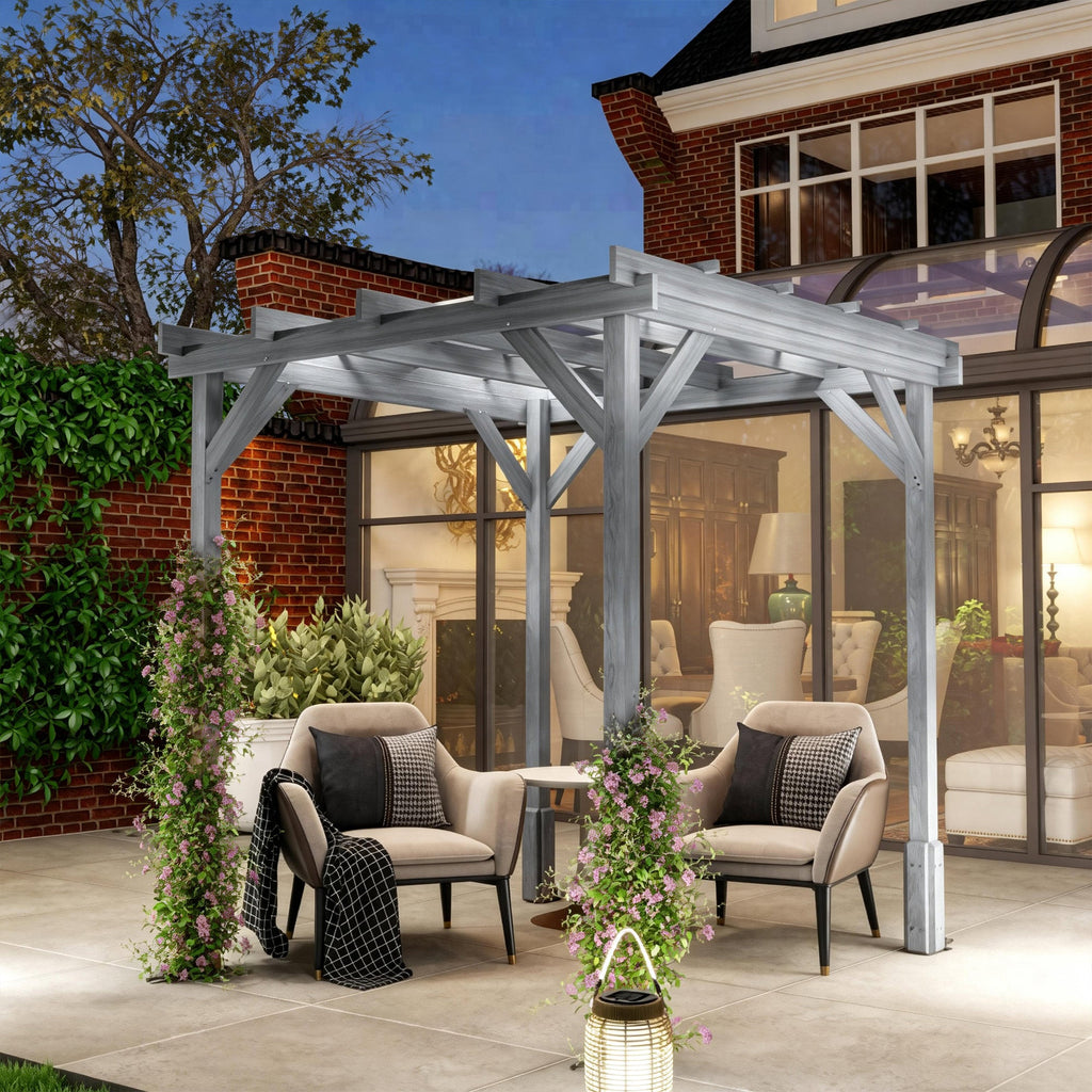 PerArbor 2 x 2m Wooden Pergola Kit with Stable Frame for Climbing Vines, Grey