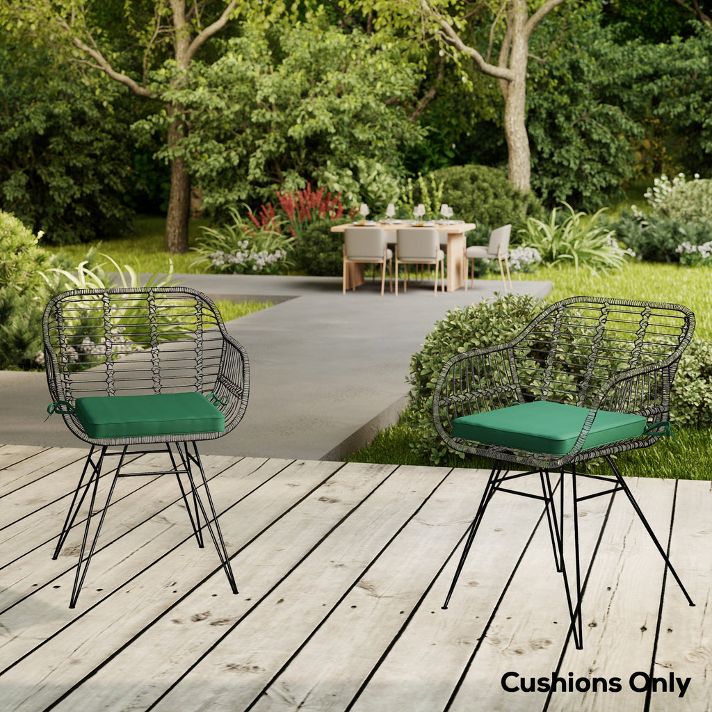 Set of 6 Chair Cushion Seat Pads with Straps, Green