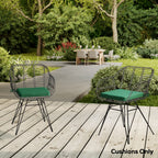 Set of 6 Chair Cushion Seat Pads with Straps, Green
