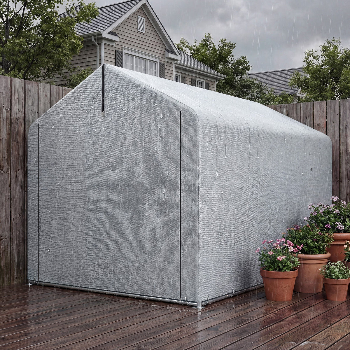 7' x 5' Portable Shed with Roll-up Zipper Door, Light Grey