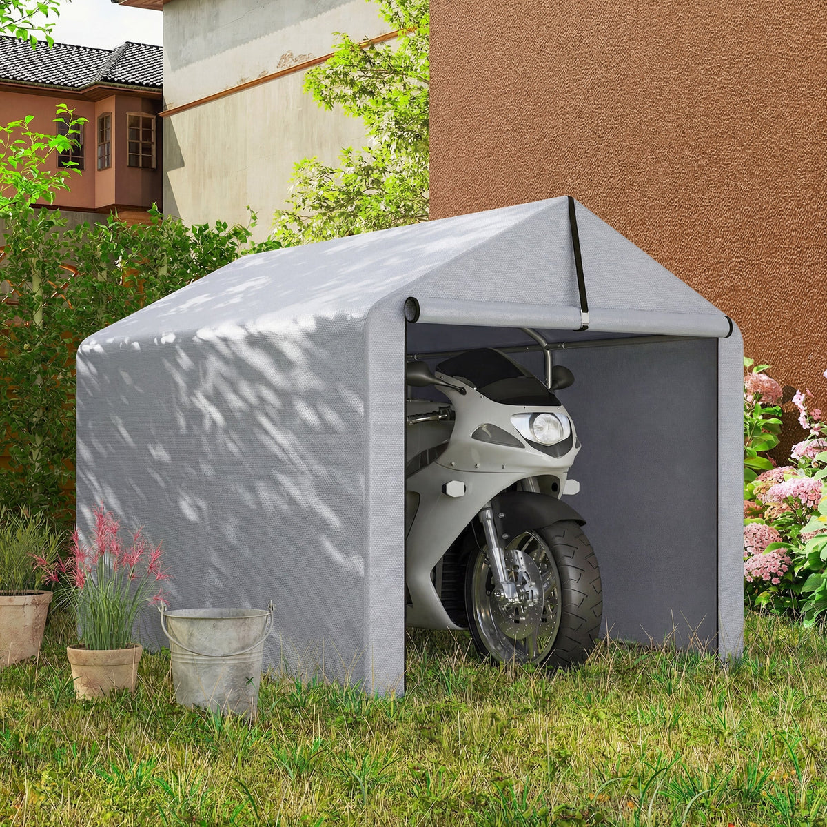7' x 5' Portable Shed with Roll-up Zipper Door, Light Grey