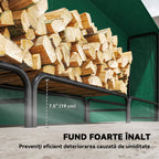 10 ft Heavy Duty Firewood Rack with Waterproof Cover & Steel Chains, Dark Green