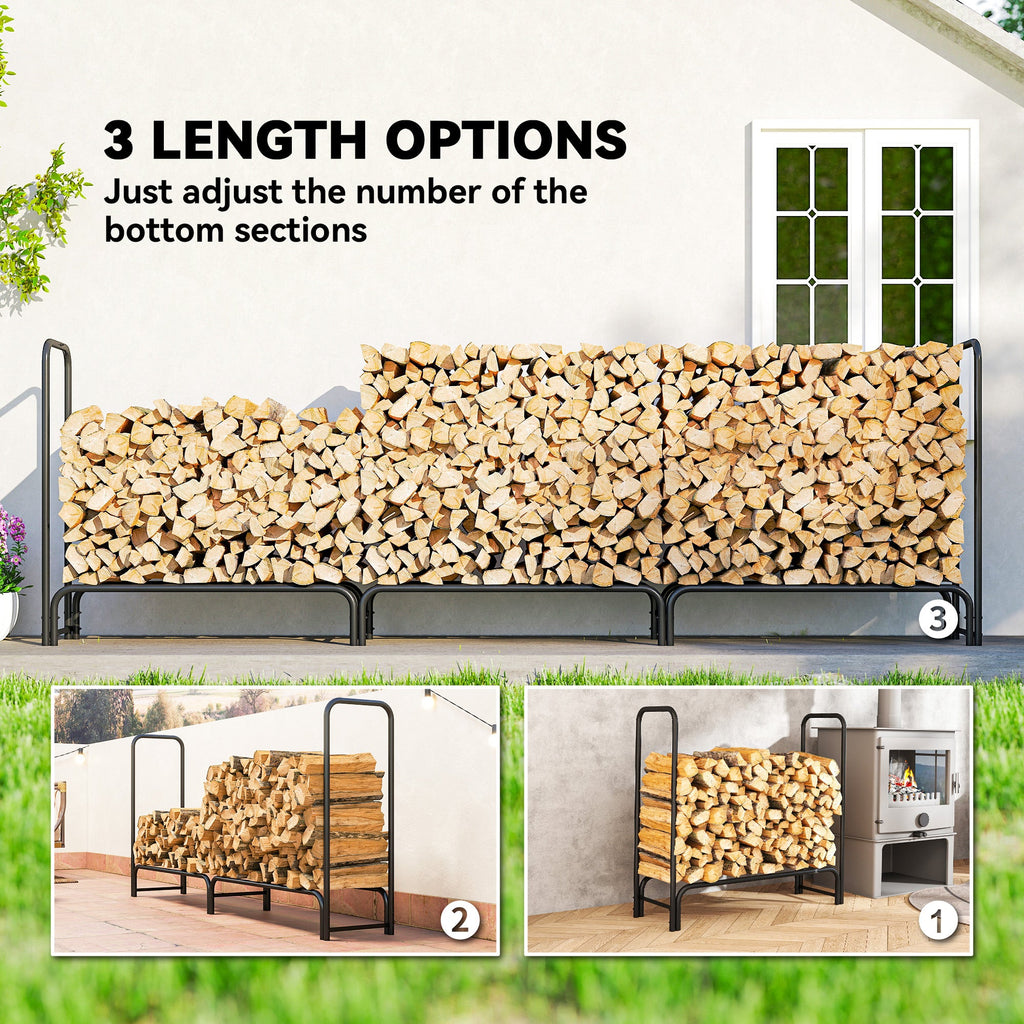 10 ft Heavy Duty Firewood Rack with Waterproof Cover & Steel Chains, Dark Green