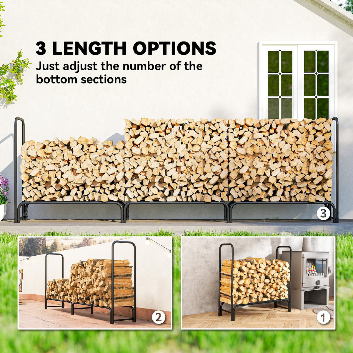 10 ft Heavy Duty Firewood Rack with Waterproof Cover & Steel Chains, Dark Green