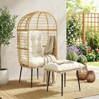 Standing Egg Chair with Footstool, PE Rattan Egg Chair with Cushions, Beige