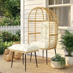 Standing Egg Chair with Footstool, PE Rattan Egg Chair with Cushions, Beige